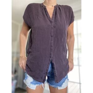 VINCE Womens 100% Silk Blouse Snap Front Plum Purple XS